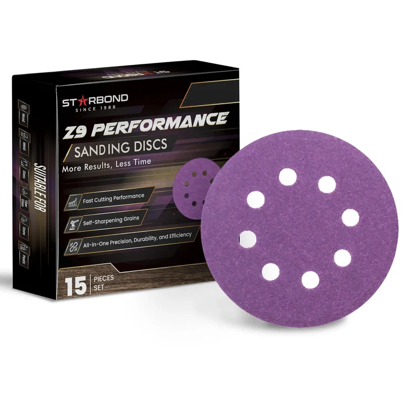 Z9 Ceramic-Hybrid Sanding Discs — 5-Inch 8-Hole, Fast-Cutting Single-Grit 15 Pack
